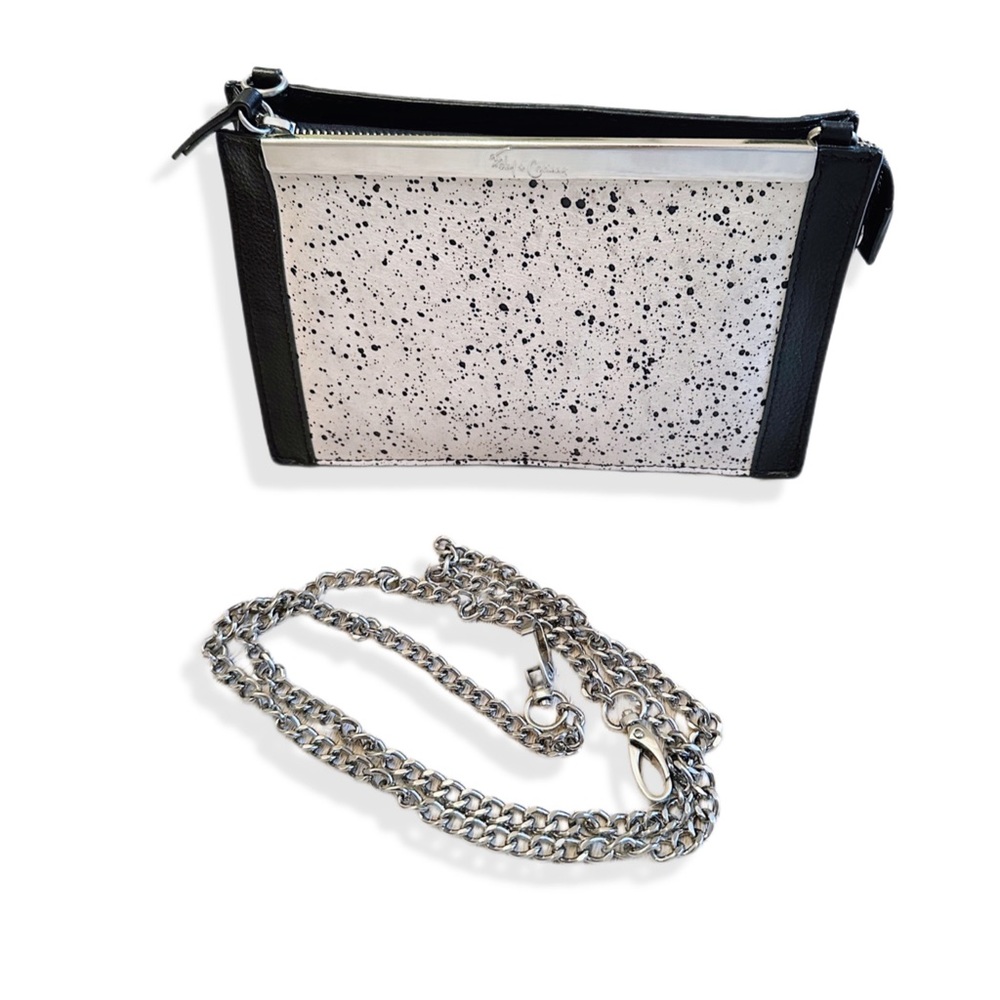 Foley + Corinna Black Leather & White Suede Crossbody Bag or Clutch Handbag - Picture 15 of 16